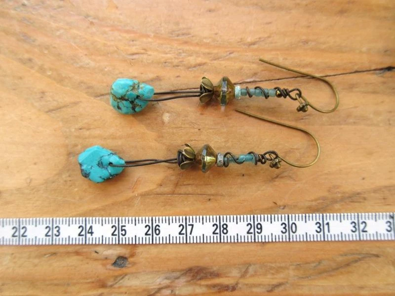 Boucles d'oreille contemporaines tribales: nugget turquoise d'Arizona.. – photo 8